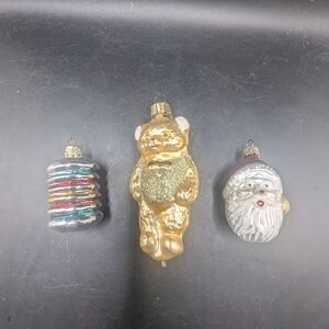 Vintage Lot Of 3 Glass Ornaments Bulb, Teddy (Radko) And Santa Face